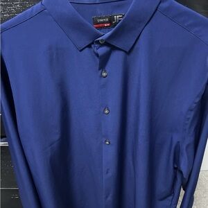 JF J Ferrar Dress Shirt Men XL 17-17.5 34-35 Slim Fit Blue Button Up Stretch